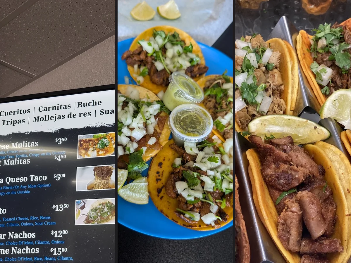 Counter service area with Mexican food signs.